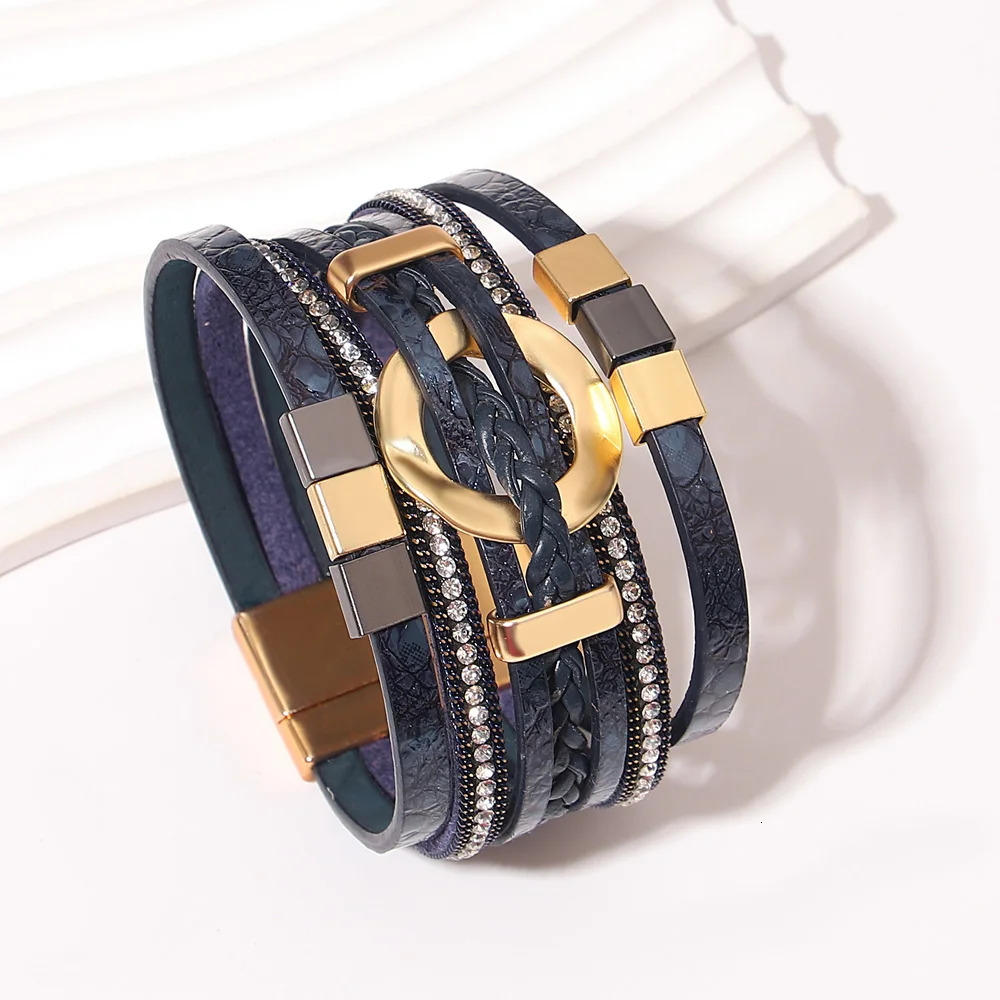 ALLYES Boho Braided Leather Bracelets for Women Men Party Jewelry Trendy Two Tone Square Multilayer Wrap Wide Bangles Bracelet 260318BJ - view 7