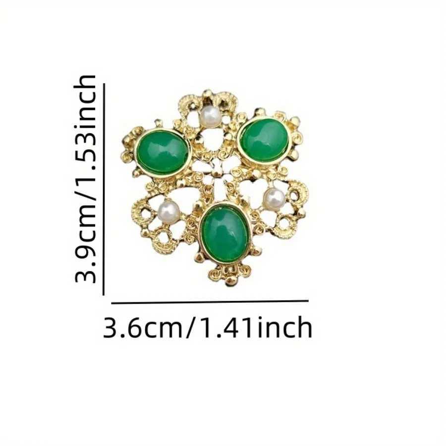 Elegant Retro Emerald Stone Inlaid Pearl Brooch Symmetrical Fine Fashion Pin Accessories Party Dress Suit Decoration Z260401