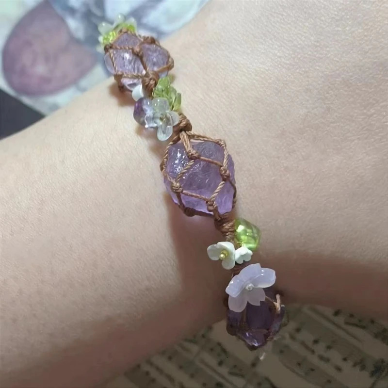 Fashion Adjustable Hand Woven Synthetic Amethyst Bracelets Mens and Womens Bead Raw Stone Gift Hand Rope Party Jewelry 260318BJ - view 5