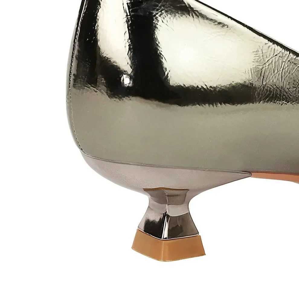 Women Comfortable 35cm High Heels Shallow Pointed Toe Work Pumps Lady Glossy Leather Low Heels 2024 Luxury Brand Designer Shoes X260401