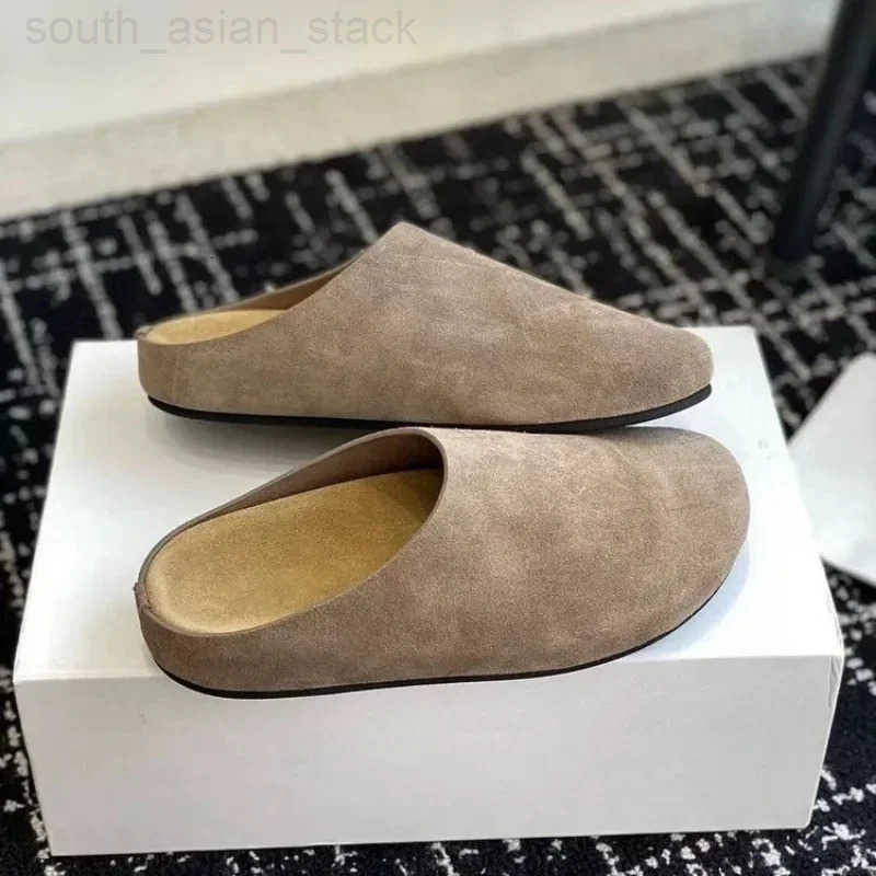 New Womens Slippers Closed Toe Round Toe Suede Clogs Sandals Autumn New Retro Solid Color Flat Bottom Womens Slingback Shoes H260401