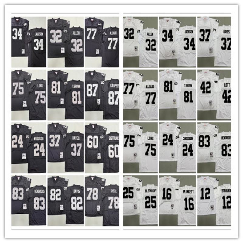 Vintage American Football Bo Jackson Plunkett Howie Long Marcus Allen Jerseys Stabler Lester Hayes Casper Lott Sistrunk Biletnikoff Hendricks Throwback Jersey