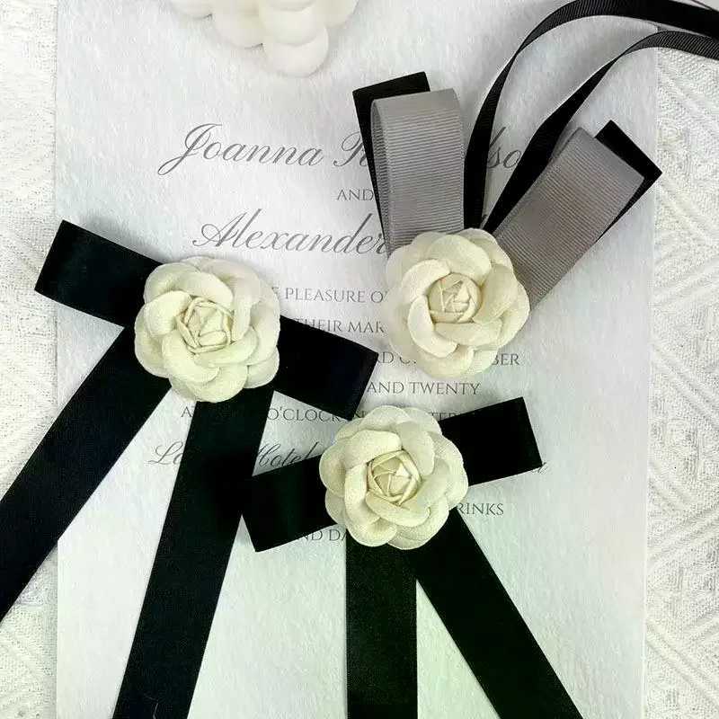 New Black Bowtie Ribbon Bow Brooch Fabric Camellia Flower Brooch Pins Vintage Wedding Party Brooches For Women Accessories Z260401