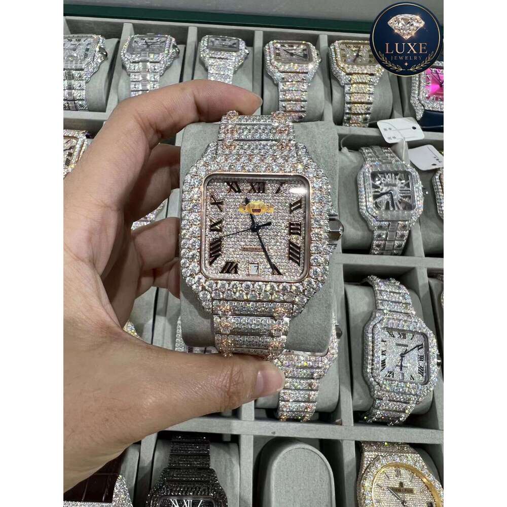 Men's Designer Moissanite Watch - D Color VVS Iced Out Full Automatic Mechanical Movement with Wholesale Price & Free Shipping