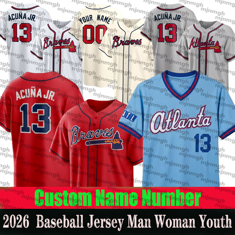 Ronald Acuna Jr. Jersey #1 Ozzie Albies Bravess Jerseys Chris Sale Austin Riley Matt Olson Jarred Kelenic Spencer Strider Grant Holmes Custom City Baseball Jerseys