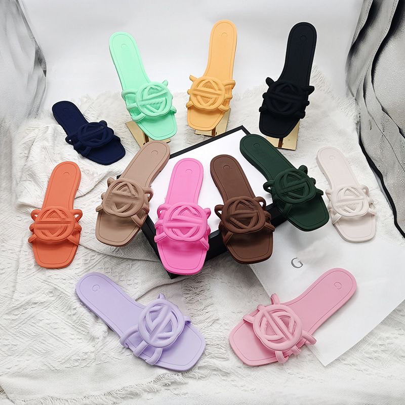 Sandals famous designer women interlocking slides rubber Slippers ladies flat beach jelly script pink summer fall outdoor waterproof Flip flops Eur35-42