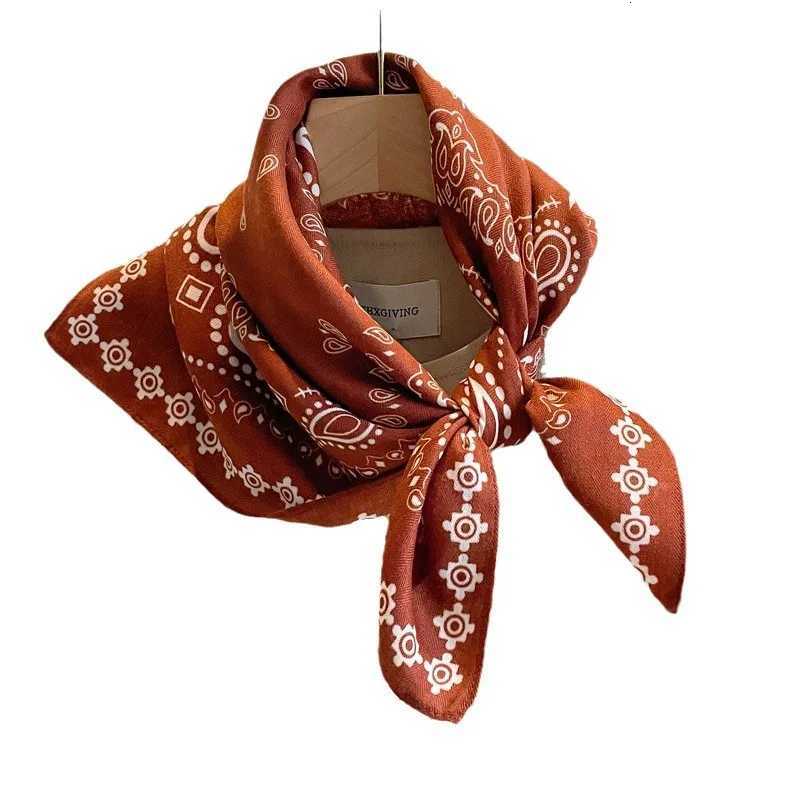 Cashew Flower Cotton and Linen Headband Silk 70 Small Square Scarf Womens Thin Scarf Linen Headscarf Versatile H260331
