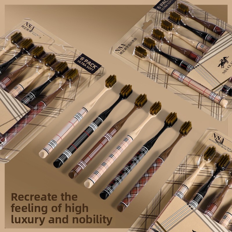 Toothbrush High End Luxury Soft Bristle Wide Head For Adults Travel And Home Use With Printed Handle British Stripe Style