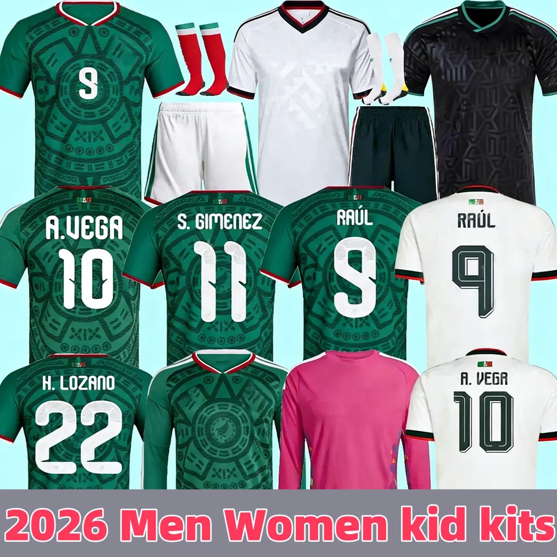 Green Mexicos jersey 2026 World Cup Home away Kit soccer jerseys A. VEGA C. HUERTA L. ROMO RAUL football shirts men kids kit set Third goalkeeper training uniform women