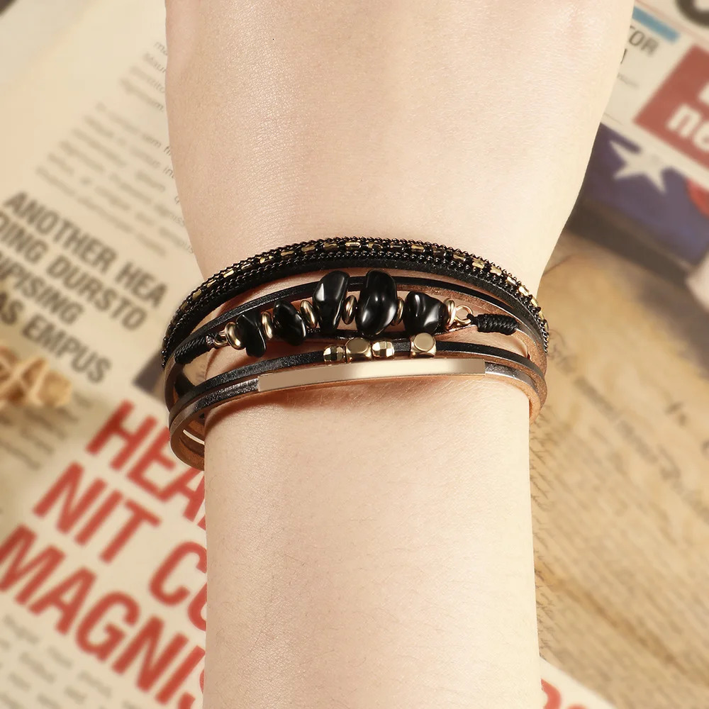 Fashion Natural Stone Bead Bracelets Bohemian Womens Leather Magnetic Buckle Charm Bracelet Sports Wrist Strap Party Jewelry 260318BJ - view 6