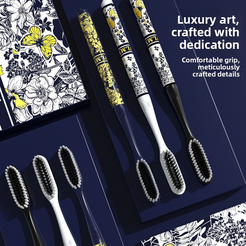 Toothbrush Floral Extra Long Hair High End Texture Ultra Fine Soft For Home And Couples High Value Luxurious Gift Box