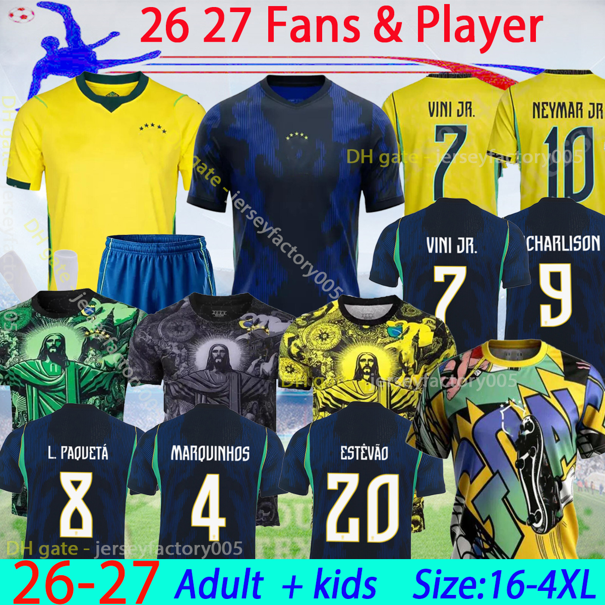 16-4XL 2026 bRAZILS VINI JR. soccer jersey RAPHINHA ENDRICK 26 27 shirt FIRMINO maillots de football MARQUINHOS ANTONY SILVA DANI ALVES man kids kit