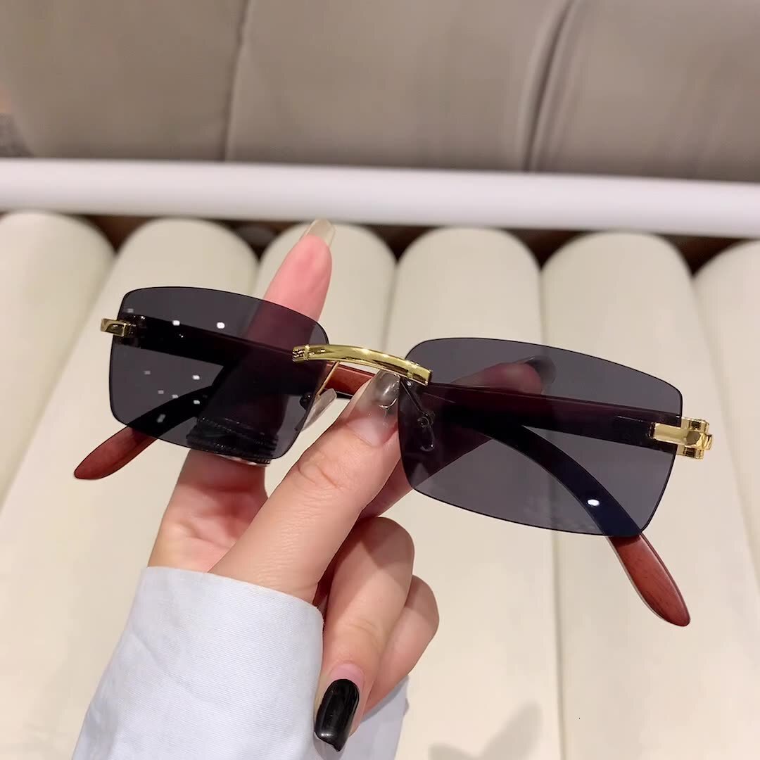 Designer sunglasses New frameless cut-edge personalized sunscreen for fashion shows travel, stylish and versatile women's sunglasses with wood gr