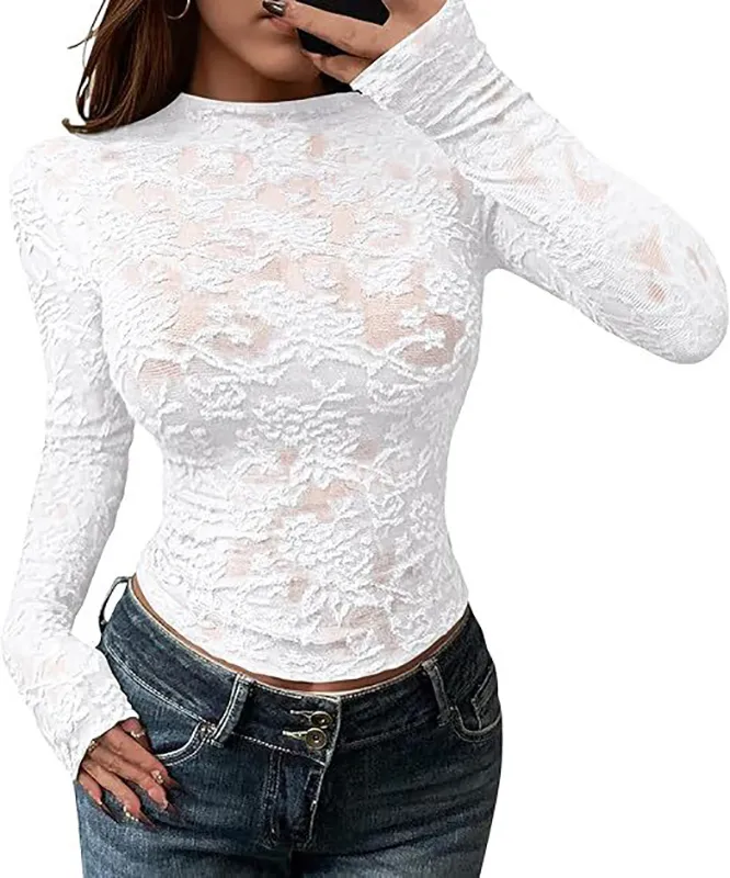 Sexy Transparent Lace Bodysuit with Mesh Details Casual Tank Tops for Girls' Social Gatherings & Clubs