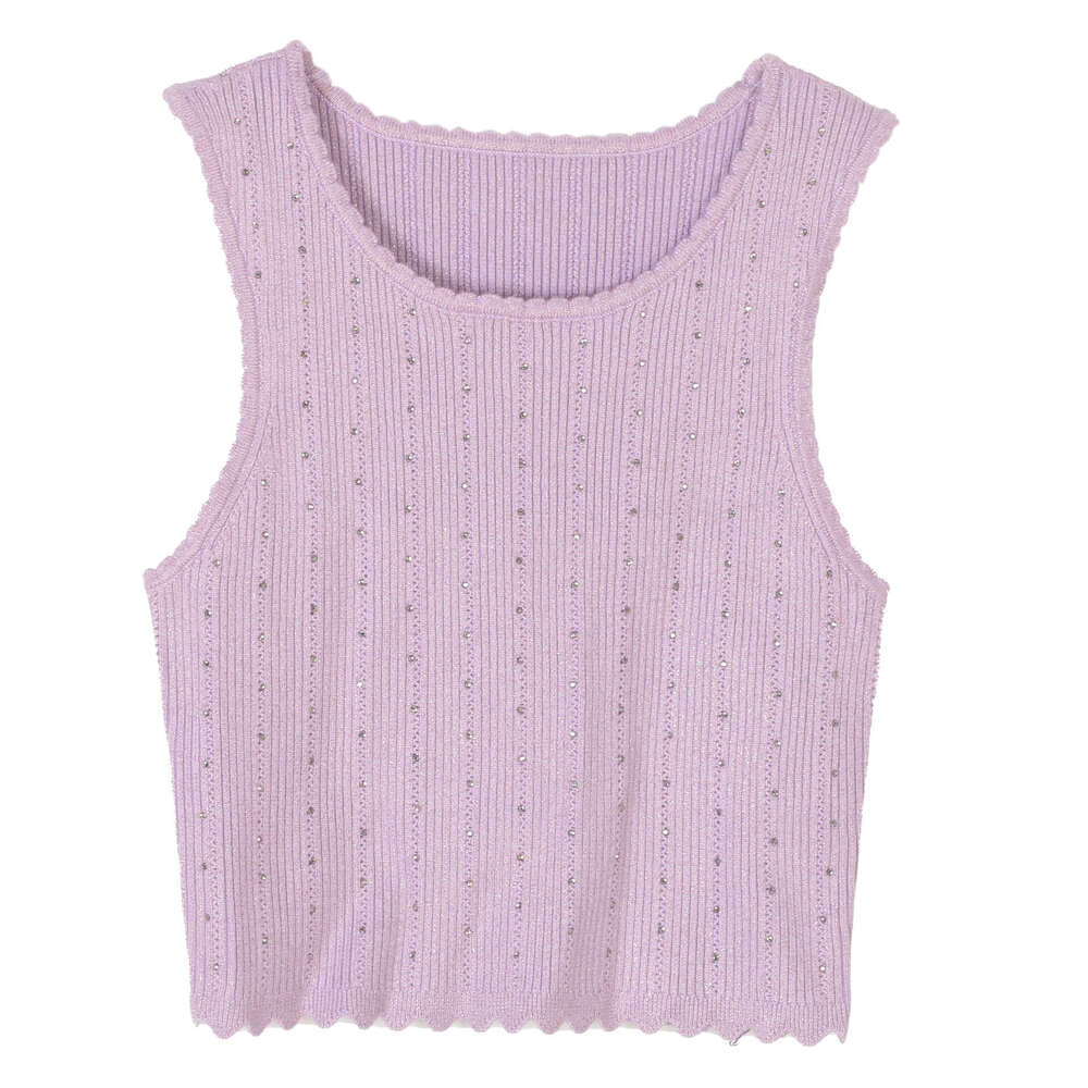 Spring and summer new designer vest with rhinestone solid color round neck k30 sleeveless vest, French A-line short skirt suitable for women