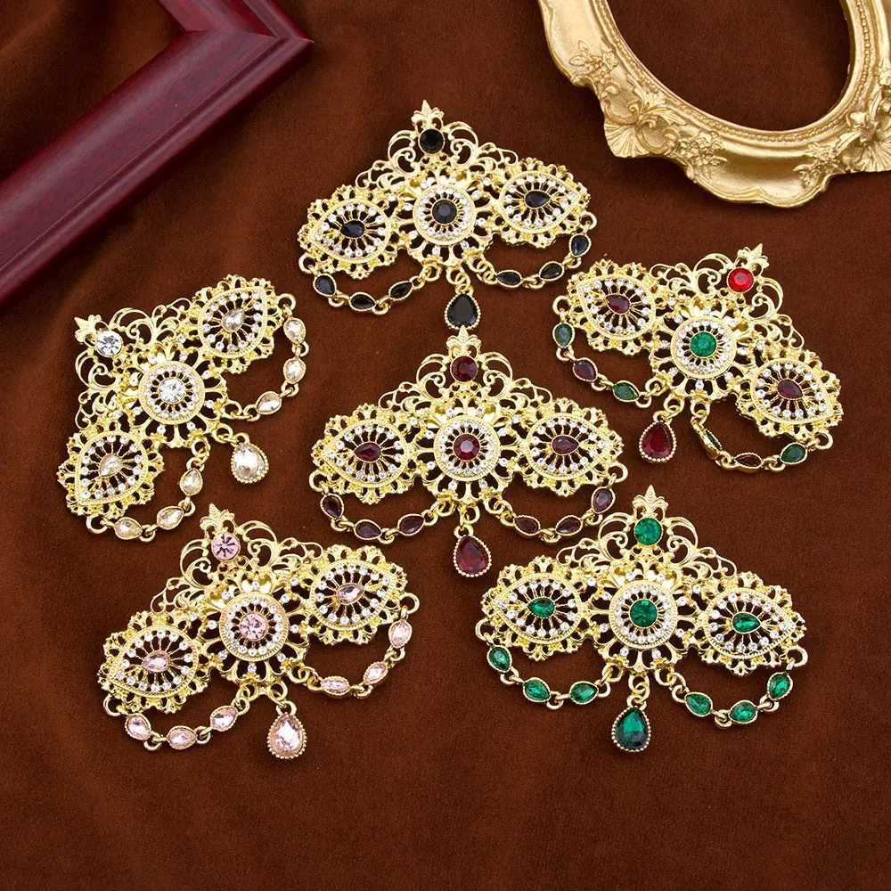 Arabic Colorful Brooch Crystal Pendant For Women Morocco Bridal Caftan Pins Hollow-out Tassel Design Z260401