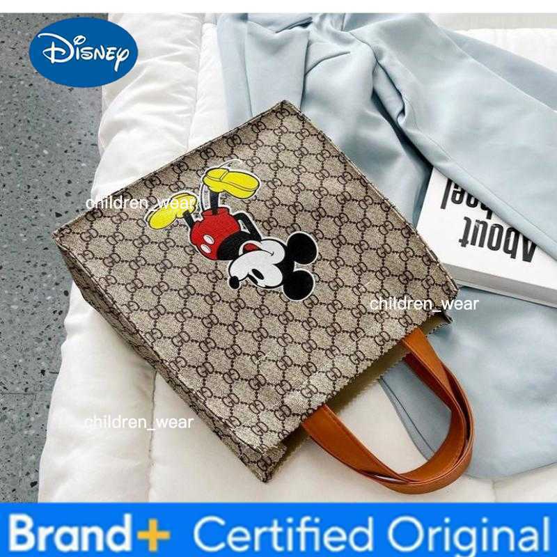Disney Work tote bag - popular handbag for women, new style, large capacity, spacious opening, old-style floral pattern, Mickey design, square shape b