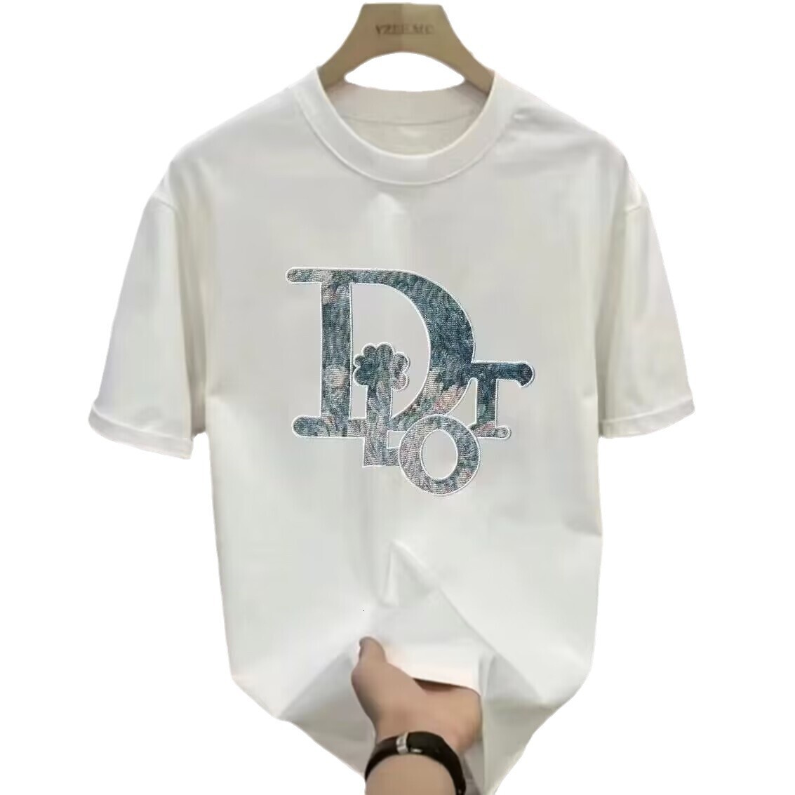 Luxury Brand Designer Clothes Plus Size Pure Cotton Printed Short-Sleeve T-Shirt, Loose Fit For Big And Heavy Men, Breathable Summer Round-Neck Short 