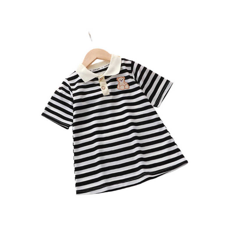 Girl's Dresses Girl's Dresses Girls' Summer Short Sleeve Polo Collar Dress Baby Girl Summer Striped A-line Dress Internet Celebrity