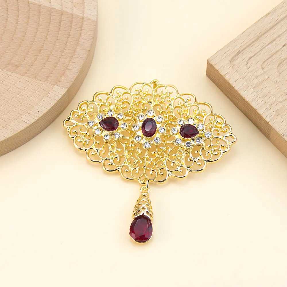 Fashion Women Brooch Arabic Morocco Jewelry Hijab Lapel Pins Gold Color Crystal Bridal Bijoux Z260401
