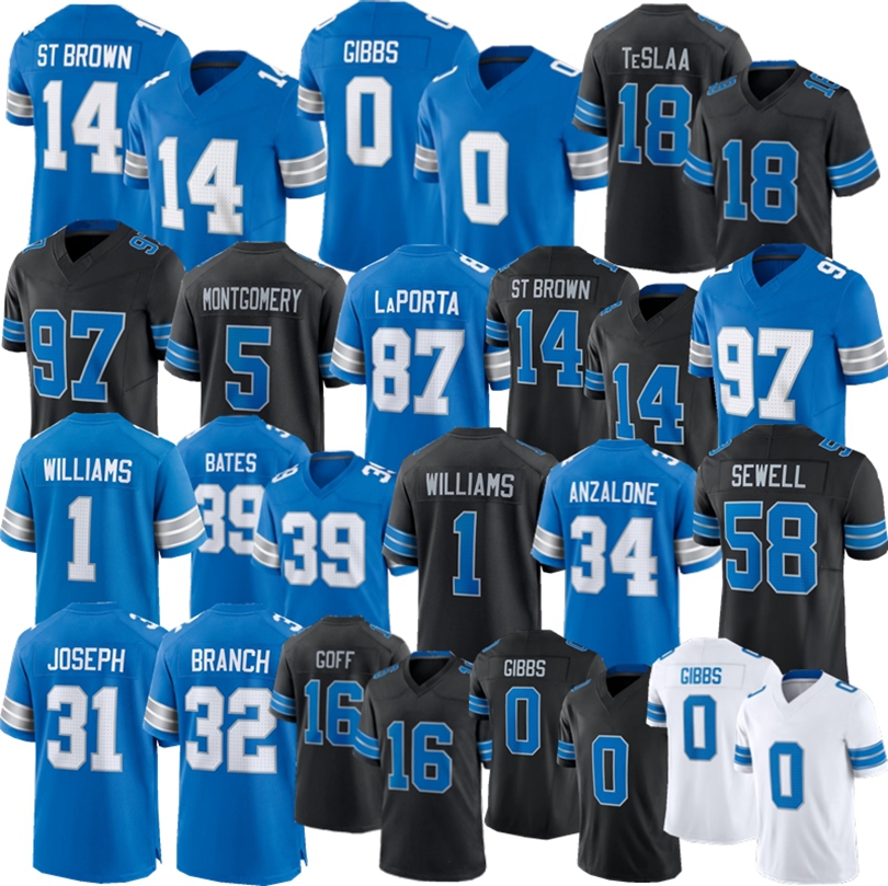 2026 Amon-Ra St Brown Jahmyr Gibbs 18 Isaac TeSlaa Football Jersey Laporta Barry Sanders Jameson Williams Jared Goff Sewell Branch Joseph Bates Isiah 