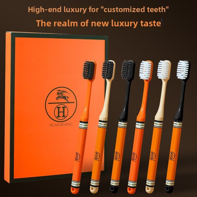 Toothbrushes 6-Pack Soft Bristle For Adults Wide Head Printed Handle High-End Family Pack Cleaning Gift Box Orange Color