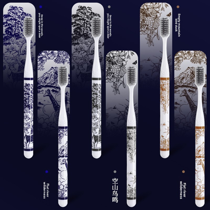 Toothbrush Soft Bristle Landscape Painting Handle Cleaning Gum Protection 6 Piece Gift Box Set For Home Use High End Color Matching