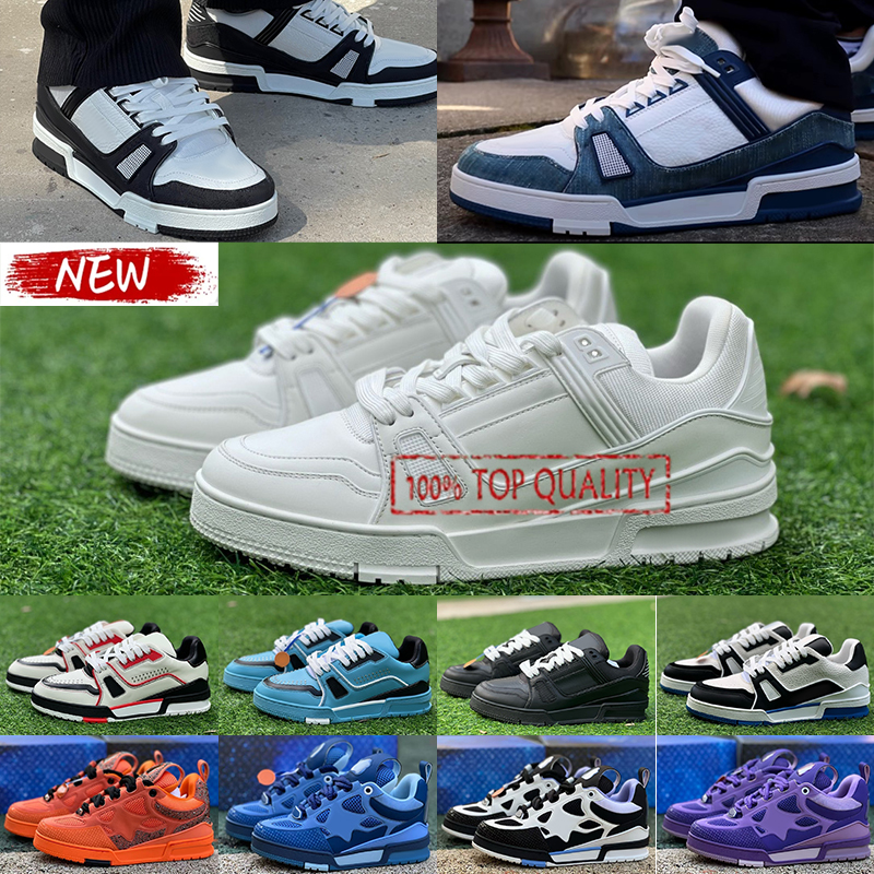 with box Designer Men Sneaker Trainer Casual Shoes Low Calfskin Leather White Green Red Blue Overlays Platform Outdoor women Sneakers 36-45