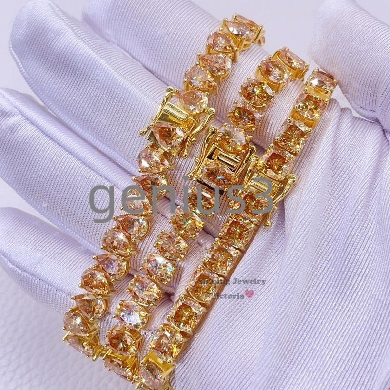 Shining Jewelry 18K Yellow Gold Plating Over Silver Iced Out Champagne Color Moissanite Tennis Bracelet