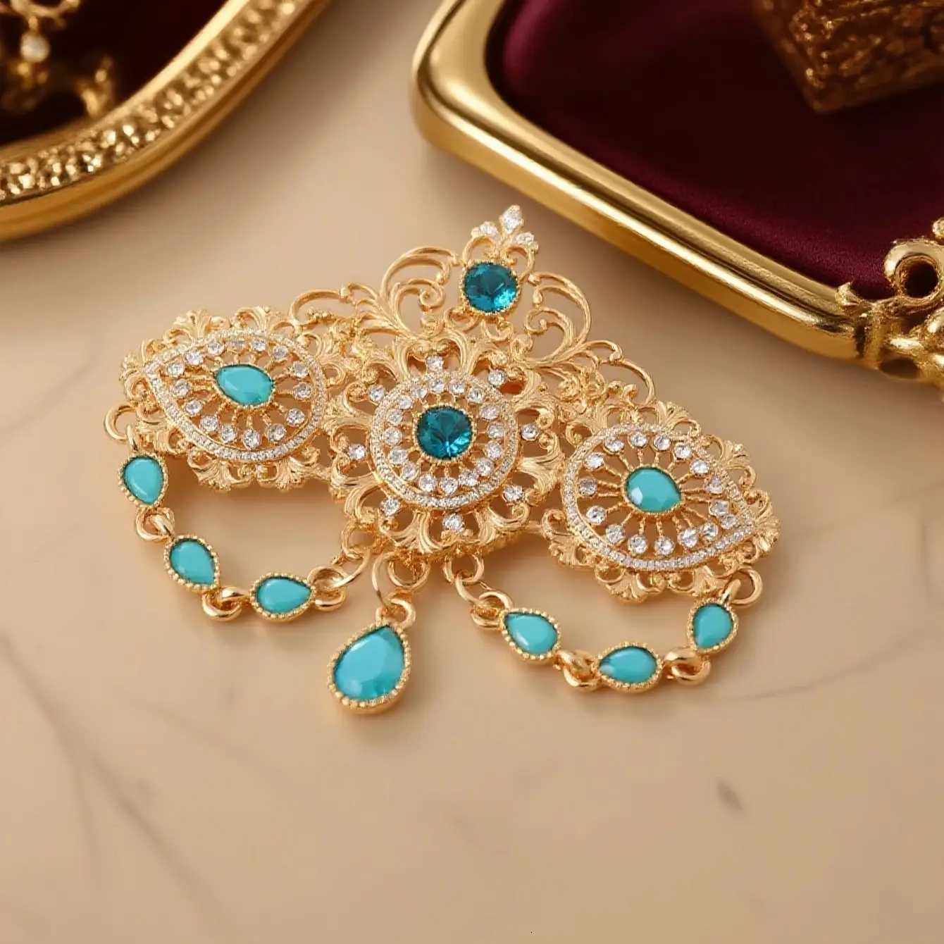 Moroccan women gold color brooch arabic middle east wedding jewelry hajib pin festival gift Z260401