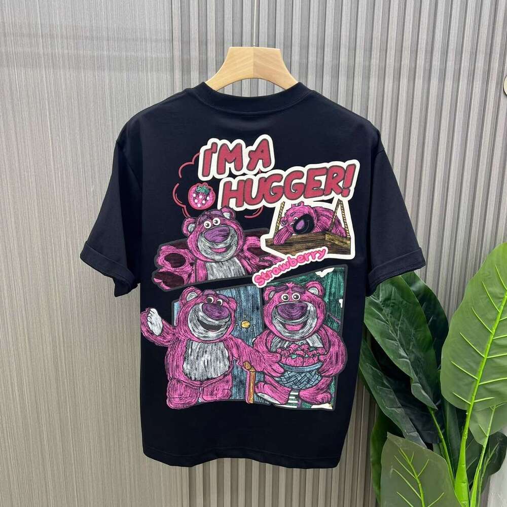 Men's Clothing T-Shirt Summer New Round Neck Strawberry Bear Print Short T-Shirt Couple Loose Casual Men's Half Sleeve Tee Youth Trendy Bran