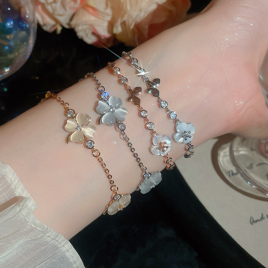 Forest-style fresh elegant zircon cat's eye stone flower bracelet, light luxury high-end feel, sweet and versatile women's jewelry - view 7