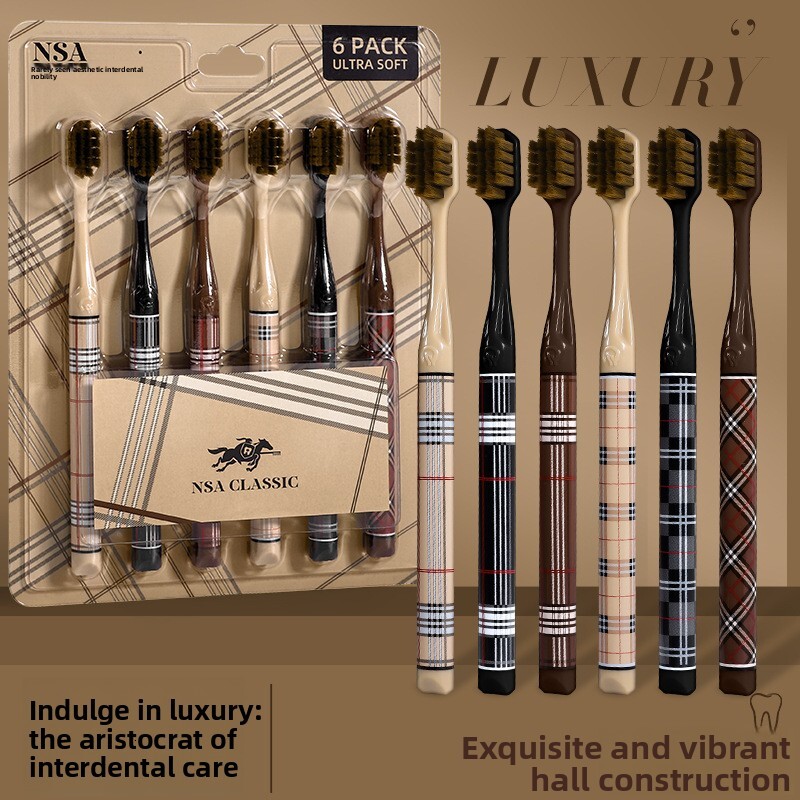 Toothbrush High End Luxury Soft Bristle Wide Head For Adults Travel And Home Use With Printed Handle British Stripe Style