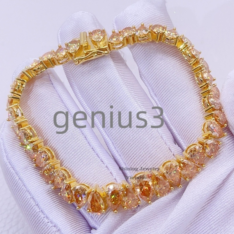 Shining Jewelry 18K Yellow Gold Plating Over Silver Iced Out Champagne Color Moissanite Tennis Bracelet
