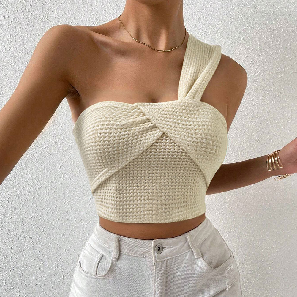 2026 Designer Luxury Hot-selling Women's European And American Sexy One-shoulder Camisole Summer Short Design Crop Top