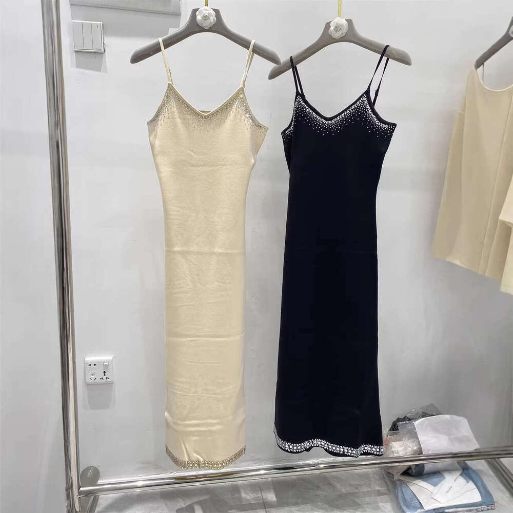 High quality designer niche style rhinestone decoration buttonless long sleeved thin knitted cardigan+women's k30 vest long skirt two-piece set