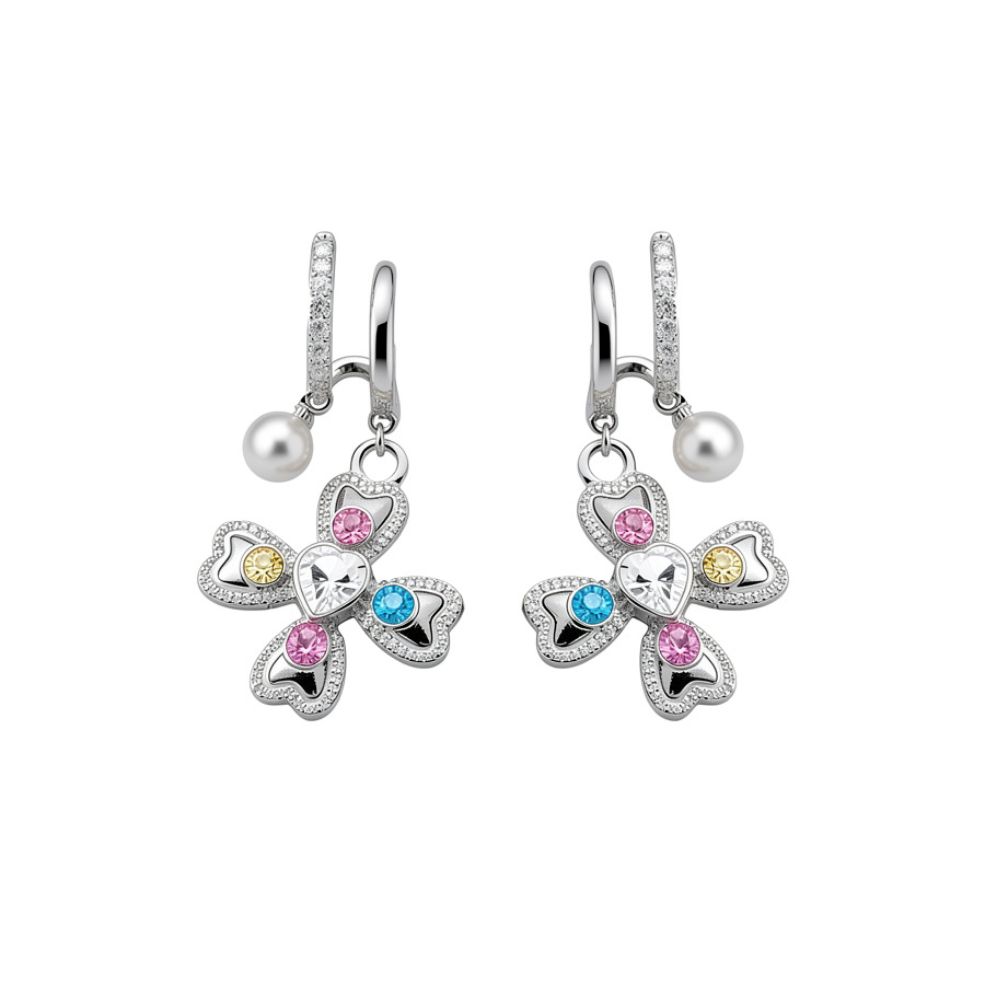 Silver needle zirconia studded diamond heart cross pearl earrings, fashionable versatile, light luxury and high-end earrings - view 9