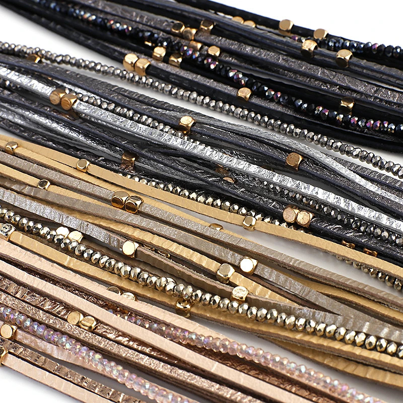 Amorcome Metal Beads Charm Genuine Leather Bracelets for Women Bohemian Multilayer Wide Wrap Bracelets Bangles Femme Jewelry 260318BJ - view 5