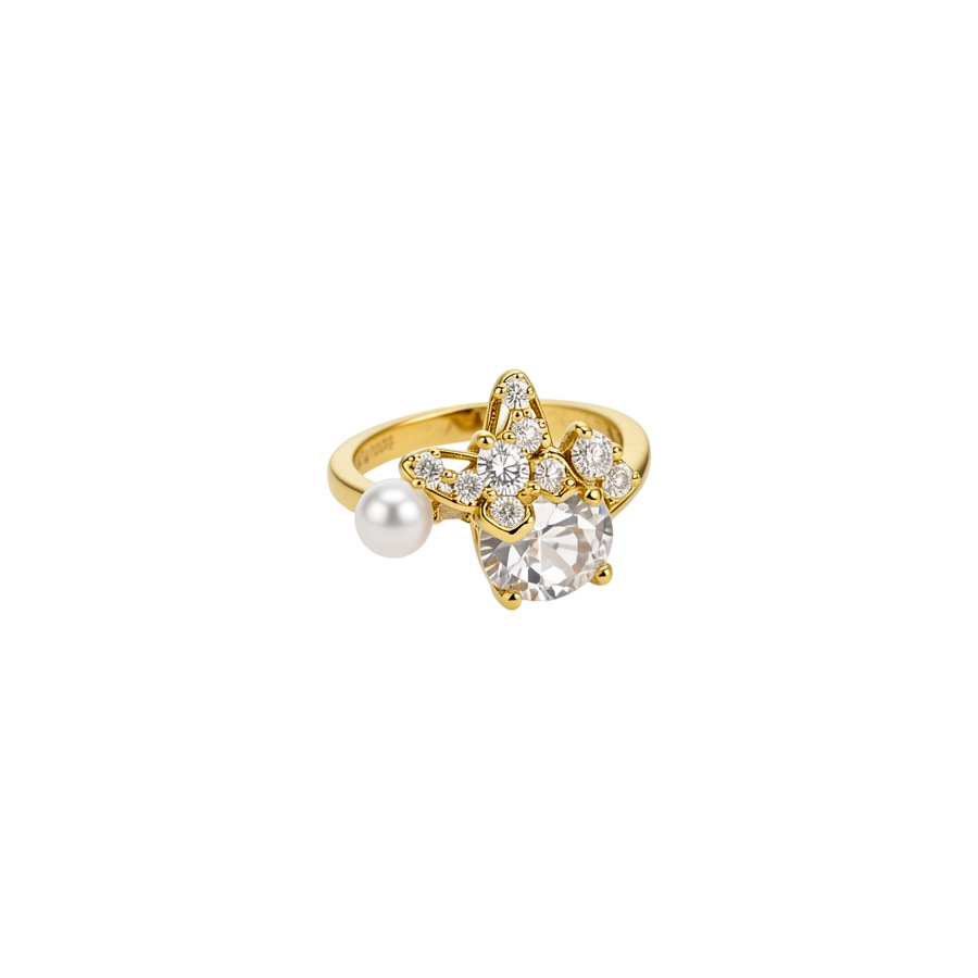 French-style exquisite zircon butterfly round pearl open niche high-end fashion ring, stylish and elegant women's jewelry - view 9