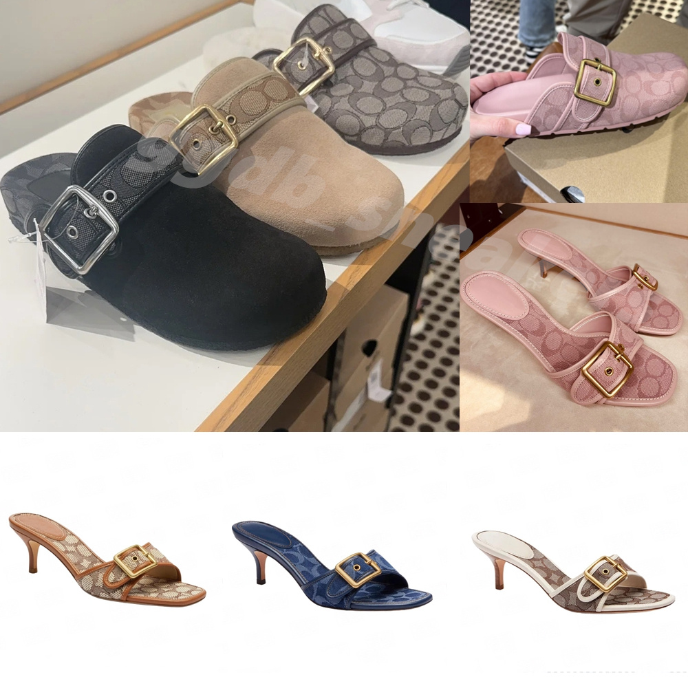 Designer Margot Sandals Women Clogs Slippers Kitten Heels Beach Summer Luxury Denim Heel High Leather Slippers Fall Mules Pumps Cute Lady Low Heeled Size 35-42