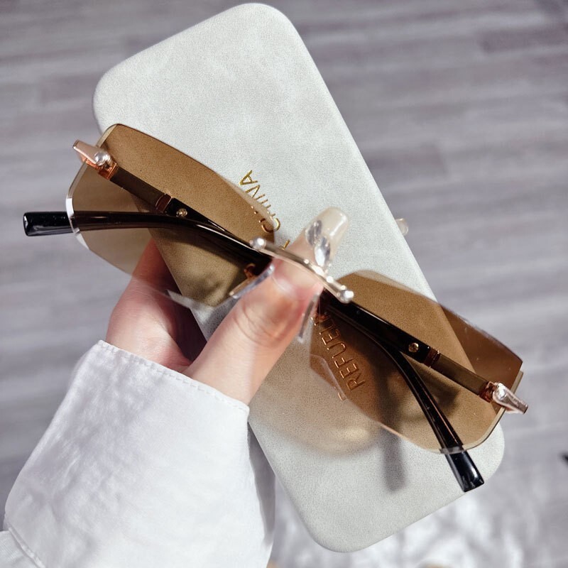 New metal-cut edge frameless square personalized designer style sunshade sunglasses