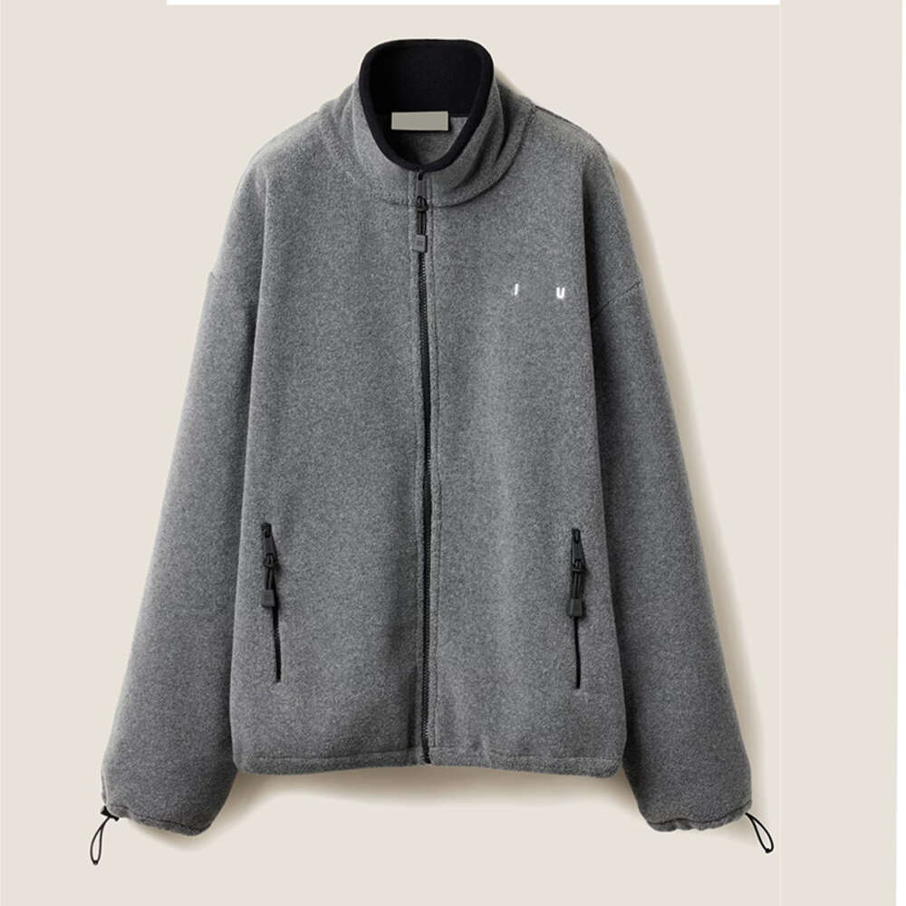 Miu Style Jacket Designer Zipper Gray Polar Fleece Jacket Autumn MM Letters Embroidery Logo Spring Long Sleeve Sweatshirt Luxury Brand Preppy Street Style Coats 4A2