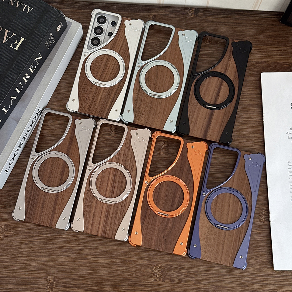 Samsung Galaxy S26 Ultra Solid Wooden Grain Borderless Protective Cover - Durable Aluminium Magnetically Adjustable Stand