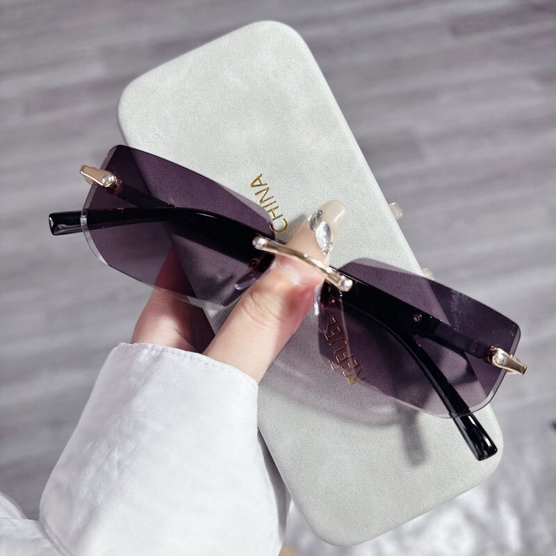 New metal-cut edge frameless square personalized designer style sunshade sunglasses