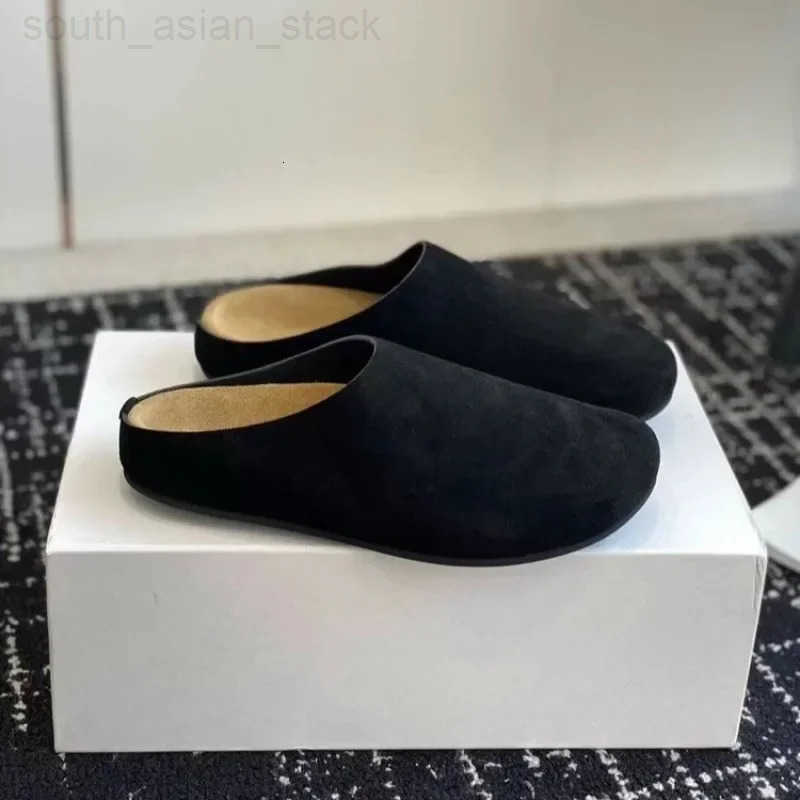 New Womens Slippers Closed Toe Round Toe Suede Clogs Sandals Autumn New Retro Solid Color Flat Bottom Womens Slingback Shoes H260401
