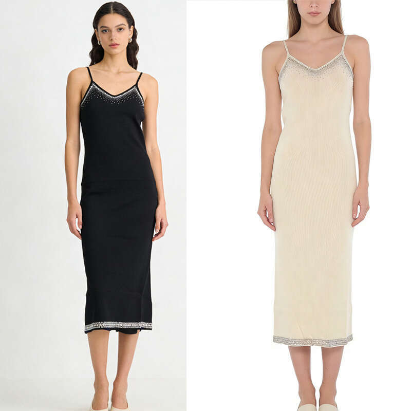 High quality designer niche style rhinestone decoration buttonless long sleeved thin knitted cardigan+women's k30 vest long skirt two-piece set