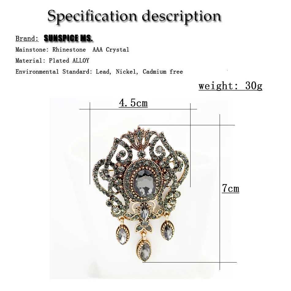 Sunspciems Full Rhinestone Gray Crystal Flower Brooch Pins Bohemia Ethnic Banquet Jewelry Turkish Hijab Scarf Broches Brooches Z260401
