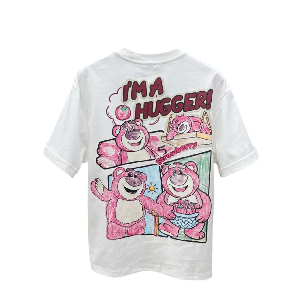 Men's Clothing T-Shirt Summer New Round Neck Strawberry Bear Print Short T-Shirt Couple Loose Casual Men's Half Sleeve Tee Youth Trendy Bran