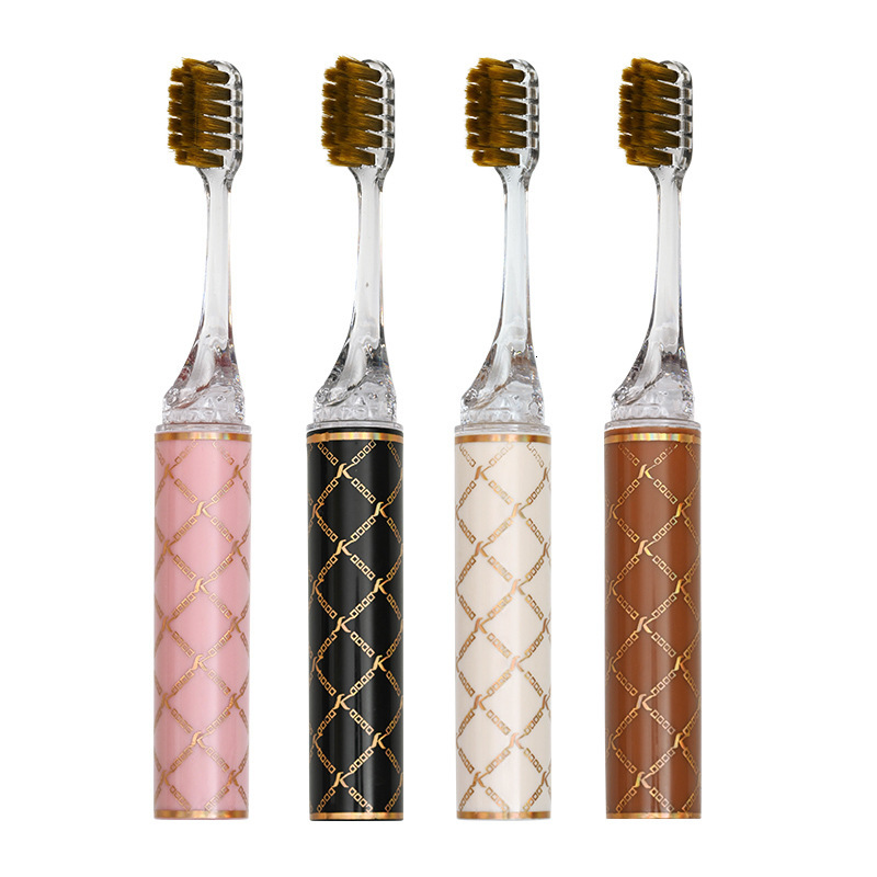 Toothbrush High End Luxury Lipstick Style Soft Bristles Gold Plated Wide Head Printed Stripe Plaid Pattern Portable Travel Family 4 Piece Gift Set