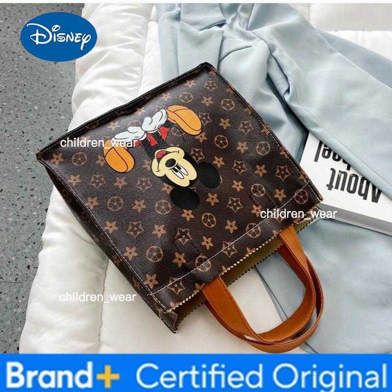 Disney Work tote bag - popular handbag for women, new style, large capacity, spacious opening, old-style floral pattern, Mickey design, square shape b